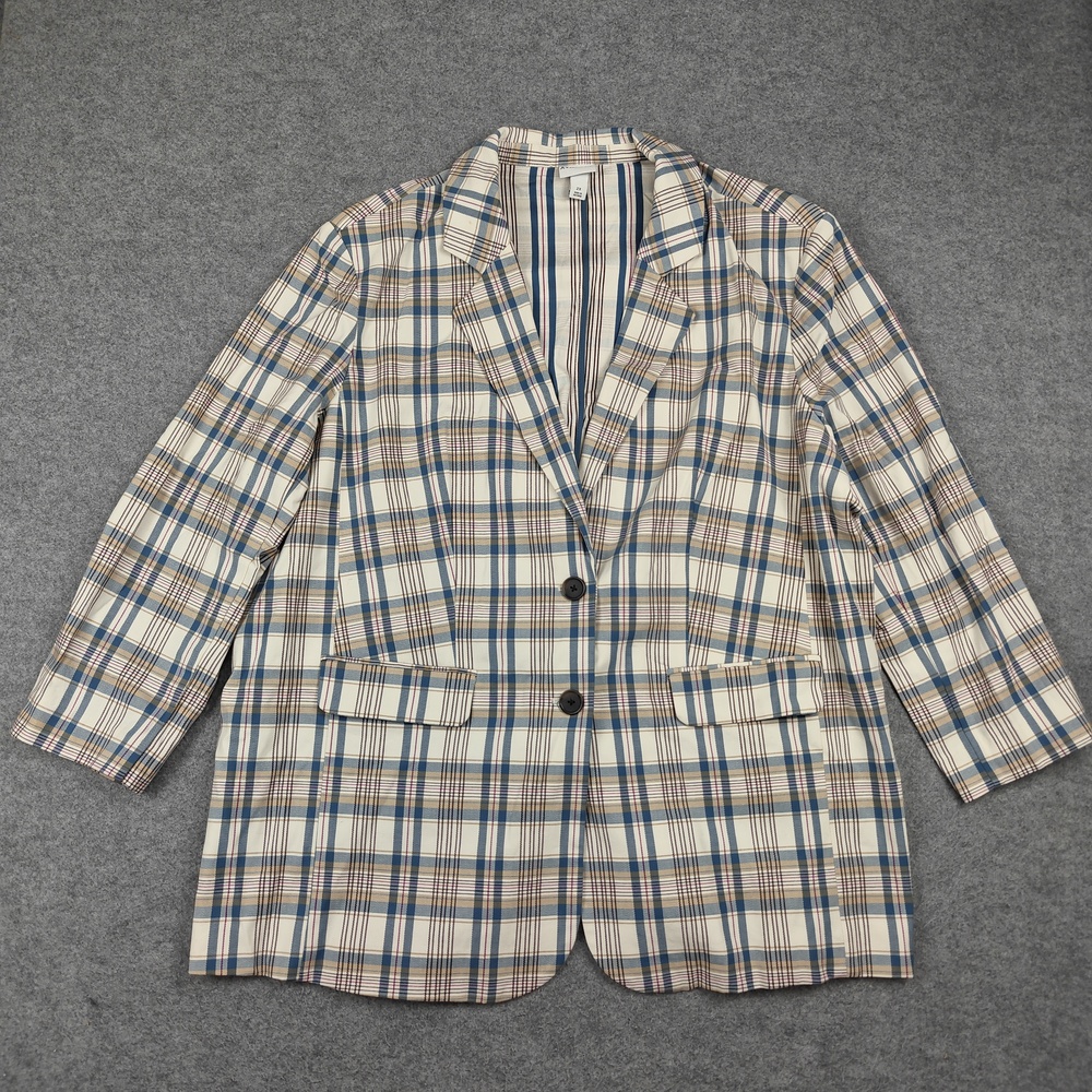 Ava & Viv Blazer Womens 2X White Plaid Lined Tailored Stretch Jacket Workwear